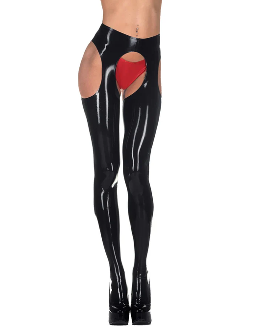 High-Waisted Latex Open-Crotch Leggings