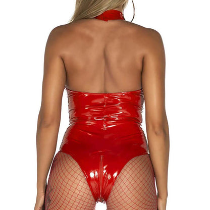 RED OPEN-CHEST LATEX BODYSUIT